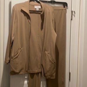 Two piece tan jacket and pant set
